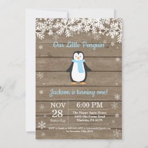 Rustic Penguin Winter Boy Invitation Anniversaire