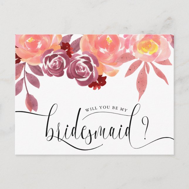 Rustic Peonies Bridesmaid Invitation Carte postale (Devant)
