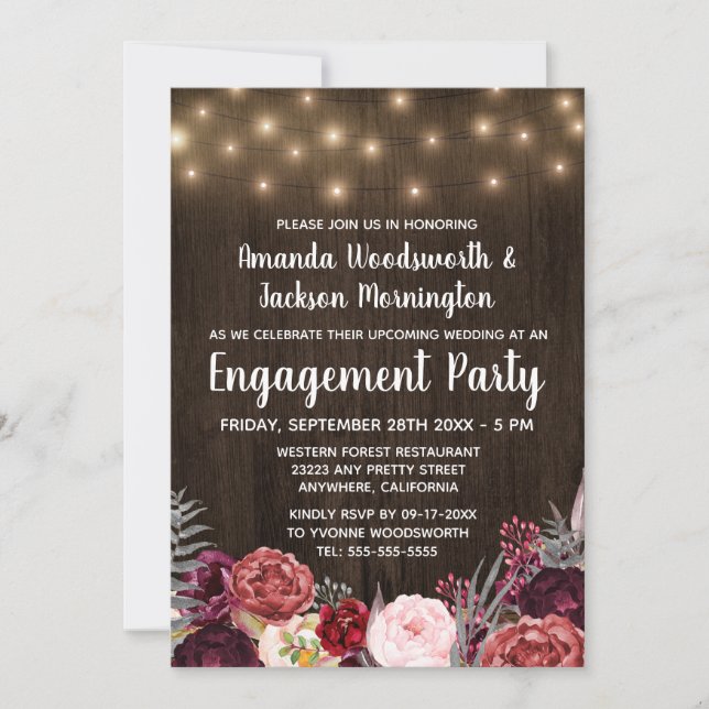Rustic Peony Marsala Invitations de la partie d'en (Devant)