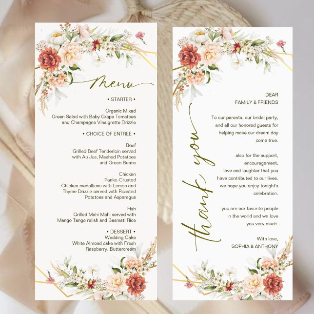 Rustic Peony Rose Terracotta Floral Mariage Menu (Créateur téléchargé)