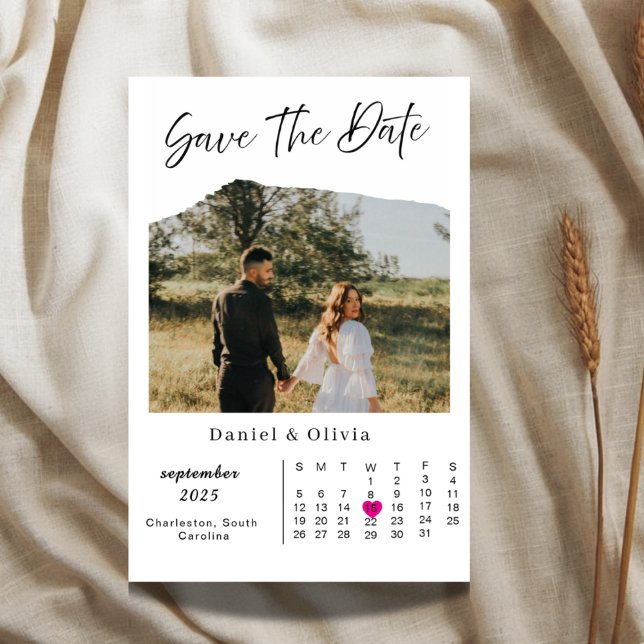 Rustic Photo Calendar Save The Date Card (Créateur téléchargé)