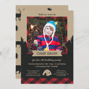 Rustic Photo Camping Invitations de fête d'anniver