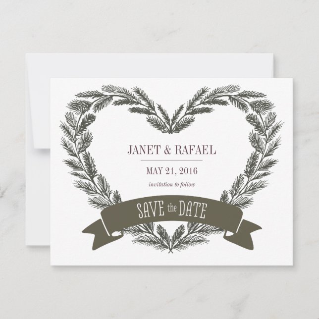Rustic Pine Heart Enregistrer la carte de date (Devant)