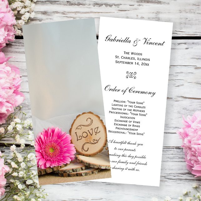 Rustic Pink Daisy Woodland Wedding Programme (Créateur téléchargé)
