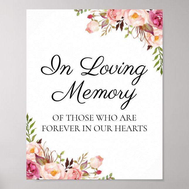 Rustic Pink Floral In Loving Memory Sign Poster (Devant)