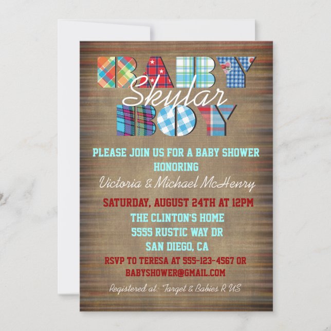 Rustic Plaid Baby Boy Baby Shower Invitations (Devant)