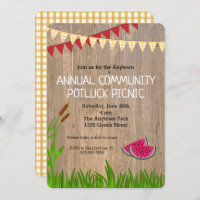 Rustic Plaid Community Potluck Picnic Invitation