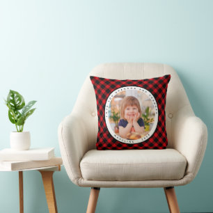 Rustic Plaid Country Photo Grand-parents Coussin