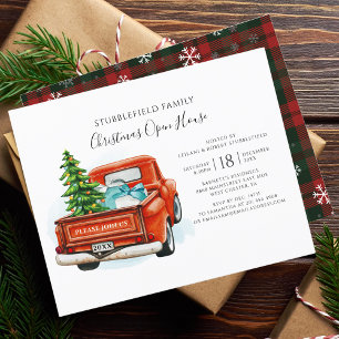Rustic Plaid Red Truck Christmas Party Invitation