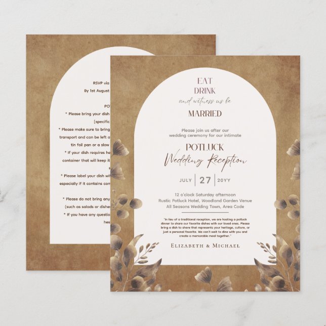 Rustic POTLUCK Modèle de réception de mariage Invi (Devant / Derrière)