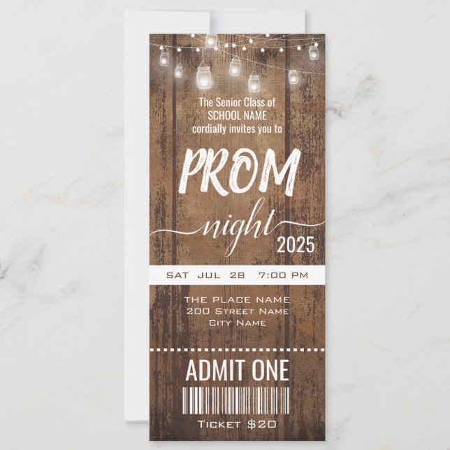 Rustic Prom Night Party Invitation de billet (Devant)