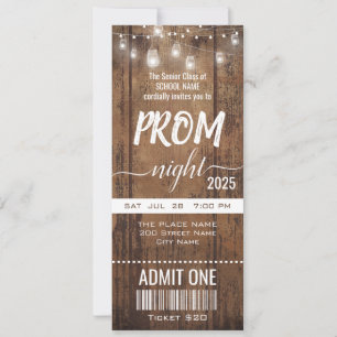Rustic Prom Night Party Invitation de billet