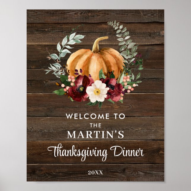 Rustic Pumpkin Thanksgiving Dinner Welcome Poster (Devant)