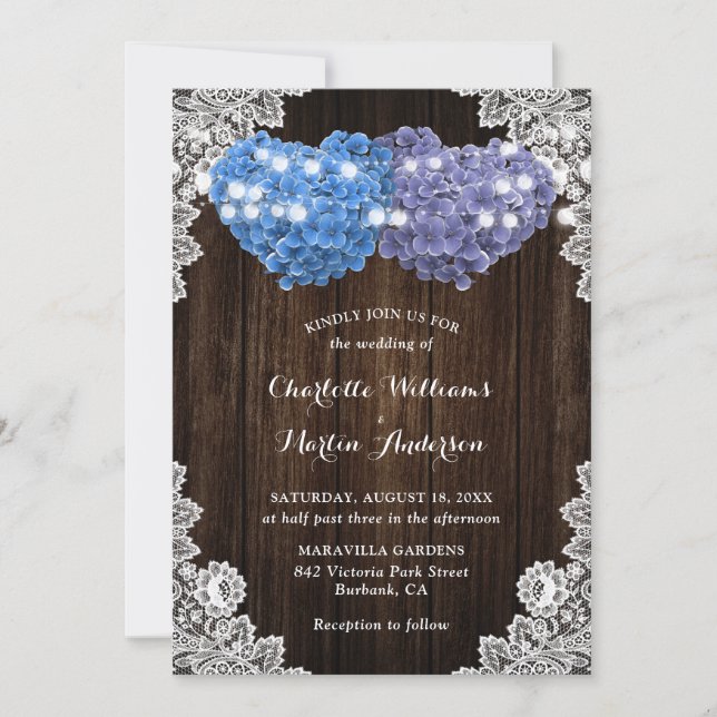 Rustic Purple and Blue Floral Wedding Invitation (Devant)