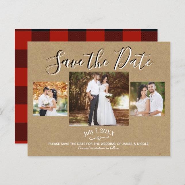 Rustic Red Kraft Buffalo Plaid Photo Enregistrer l (Devant / Derrière)