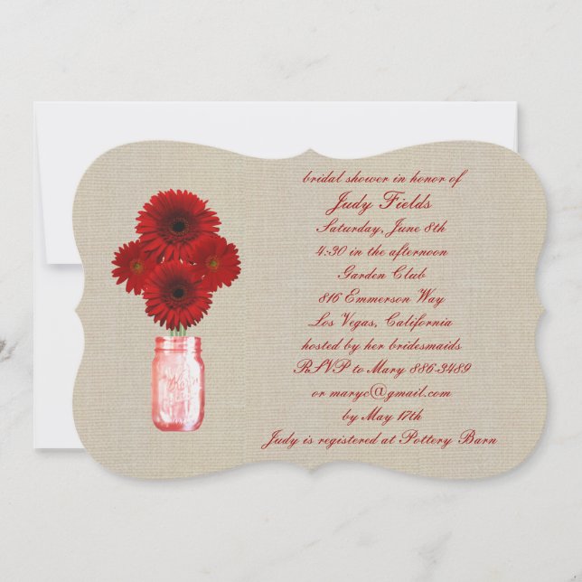 Rustic Red Mason Jar Invitation de la nuptiale dou (Devant)
