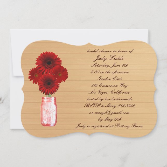 Rustic Red Mason Jar Invitation de la nuptiale dou (Devant)