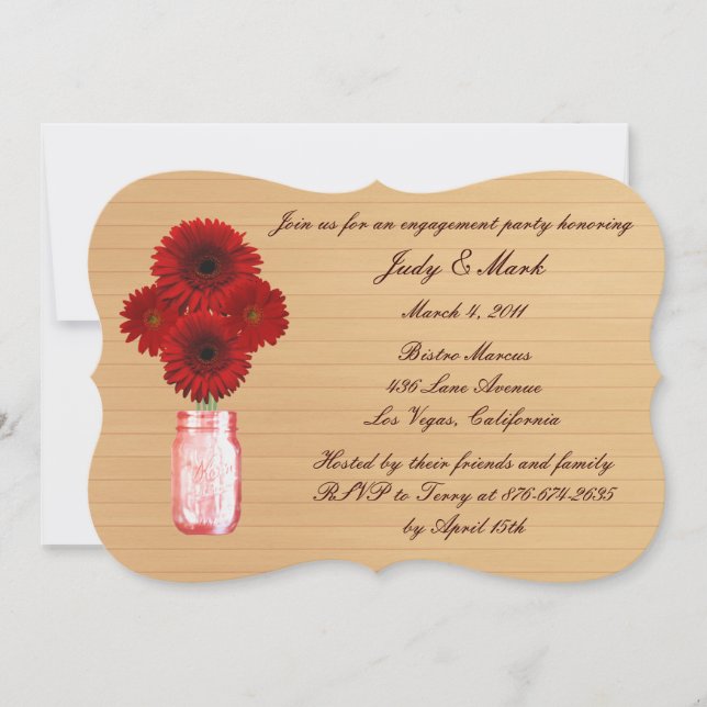 Rustic Red Mason Jar Invitation de la partie d'eng (Devant)