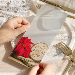 Rustic Red Poinsettia Programme de mariage d'hiver<br><div class="desc">Donnez à vos invités l'ordre de votre cérémonie de mariage hivernale de décembre avec le programme de mariage hivernal rustique Red Poinsettia Woodland. Ce programme de mariage rustique chic et artisanal avec bois inspiro présente une photo florale pittoresque d'une fleur de Noël rouge poinsettia, une tranche de bois naturel avec...</div>