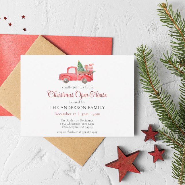 Rustic Red Truck Noël Open House Invitation (Créateur téléchargé)