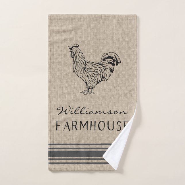 RUSTIC ROOSTER FARMHOUSE FAMILLE NOM DE FAMILLE BU (Serviette à main)