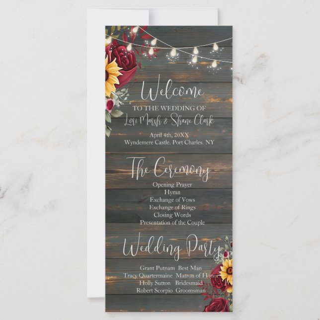 Rustic Rose et Aster Wedding Programme (Devant)
