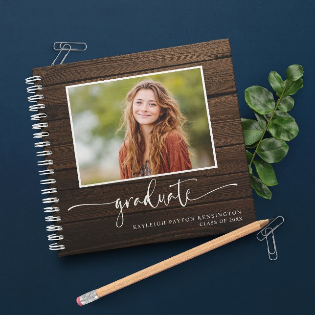 Rustic Rustic Grand Livre d'invité avec photo (Rustic Rustic Grad Guest Book with Photo)