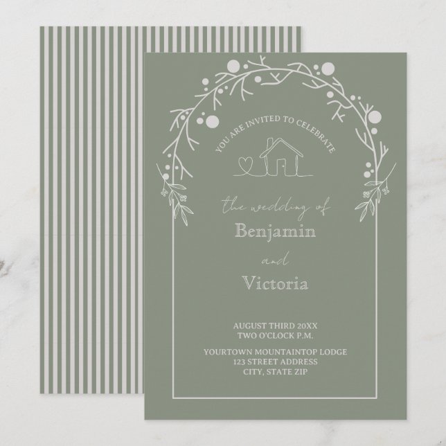 Rustic Sage Green Floral Wedding Invitation (Devant / Derrière)
