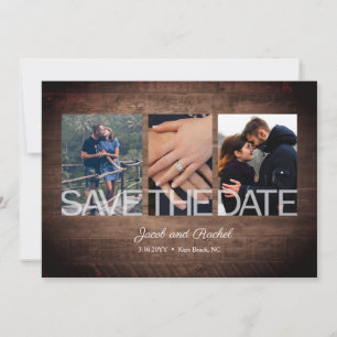 Rustic Save the Date 3-Photo Collage Mariage de bo
