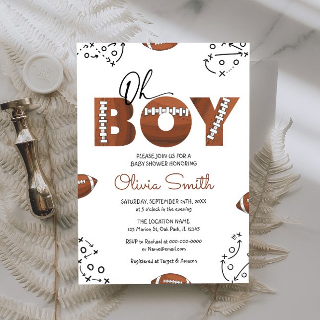 Rustic Sports Boy Football Baby shower Invitation (Créateur téléchargé)
