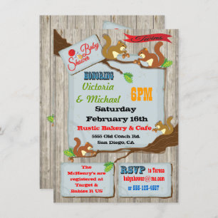 Rustic Squirrels Twins Baby Shower Invitations