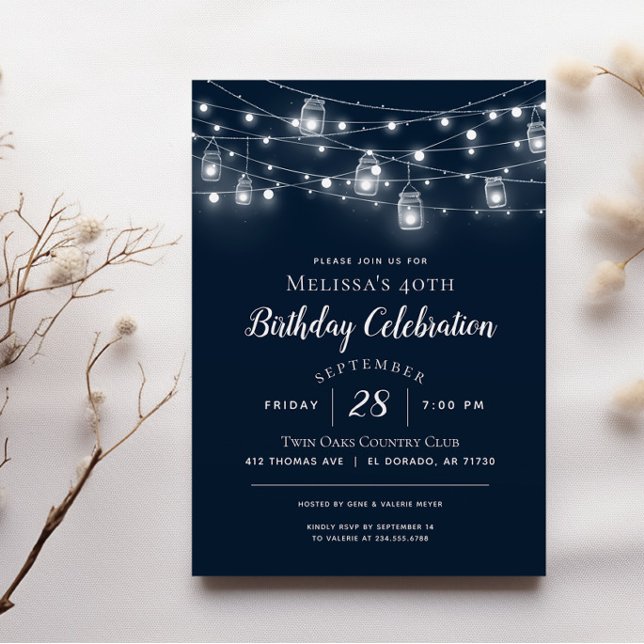 Rustic String Lights Anniversaire Fête Invitation (Créateur téléchargé)