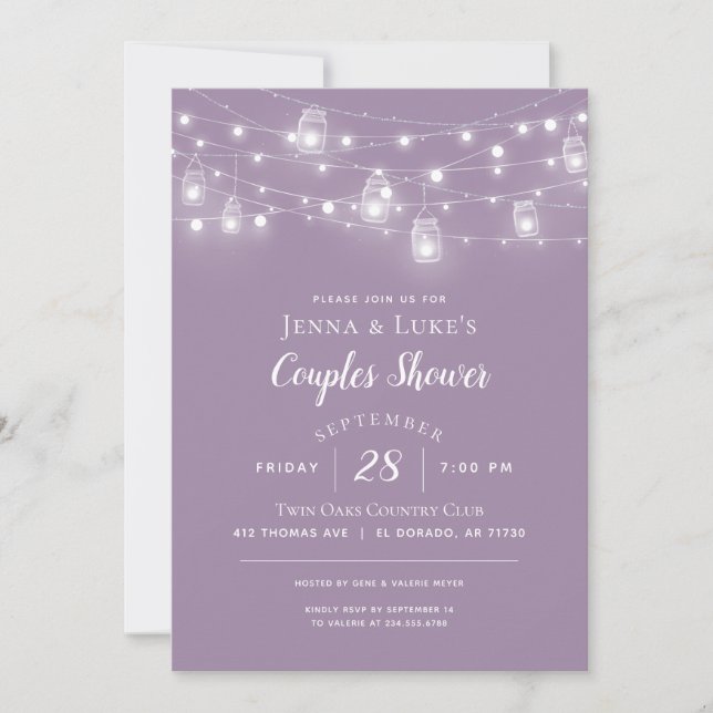 Rustic String Lights Couples Douche Invitation (Devant)