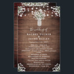 Rustic String Lights Mason Jar Wedding Programme d<br><div class="desc">Ce design mariage présente des fleurs d'haleine d'aquarelle de bébé dans un vase en bocal de maçon sur un arrière - plan en bois rustique avec des lampes à cordes. Cliquez sur le bouton personnaliser pour plus de flexibilité dans la modification du texte. Des variantes de cette conception, différents types...</div>