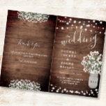 Rustic String Lights Mason Jar Wedding Programme d<br><div class="desc">Ce design mariage présente des fleurs d'haleine d'aquarelle de bébé dans un vase en bocal de maçon sur un arrière - plan en bois rustique avec des lampes à cordes. Cliquez sur le bouton personnaliser pour plus de flexibilité dans la modification du texte. Des variantes de cette conception, différents types...</div>