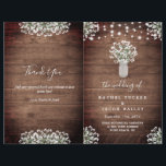 Rustic String Lights Mason Jar Wedding Programme d<br><div class="desc">Ce design mariage présente des fleurs d'haleine d'aquarelle de bébé dans un vase en bocal de maçon sur un arrière - plan en bois rustique avec des lampes à cordes. Cliquez sur le bouton personnaliser pour plus de flexibilité dans la modification du texte. Des variantes de cette conception, différents types...</div>