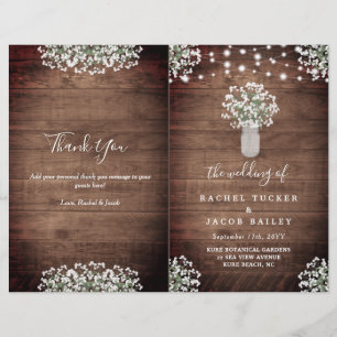 Rustic String Lights Mason Jar Wedding Programme d