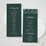 Rustic String Lights Programme de mariage vert<br><div class="desc">Ce programme de mariage vert à cordes rustiques est parfait pour un mariage classique. Le design comprend de belles lampes à cordes peintes à la main dans un arrière - plan vert.</div>
