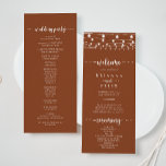 Rustic String Lights Terracotta Wedding Programme<br><div class="desc">Ce programme de mariage rustique à cordes lumineuses en terre cuite est parfait pour un mariage classique. Le design comprend de belles lampes à cordes peintes à la main dans un arrière - plan en terre cuite.</div>