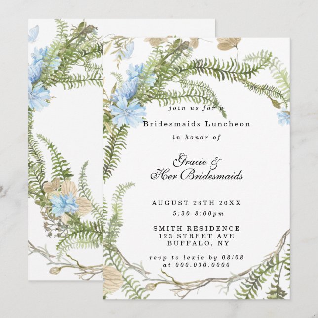 Rustic Summer Fern Bridesmaids Luncheon Invitation (Devant / Derrière)