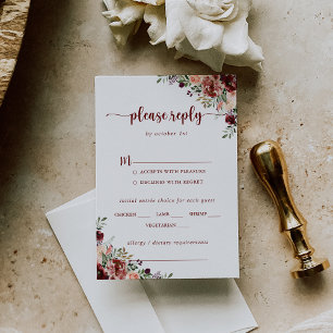 Rustic Summer Floral Mariage Menu Choix RSVP