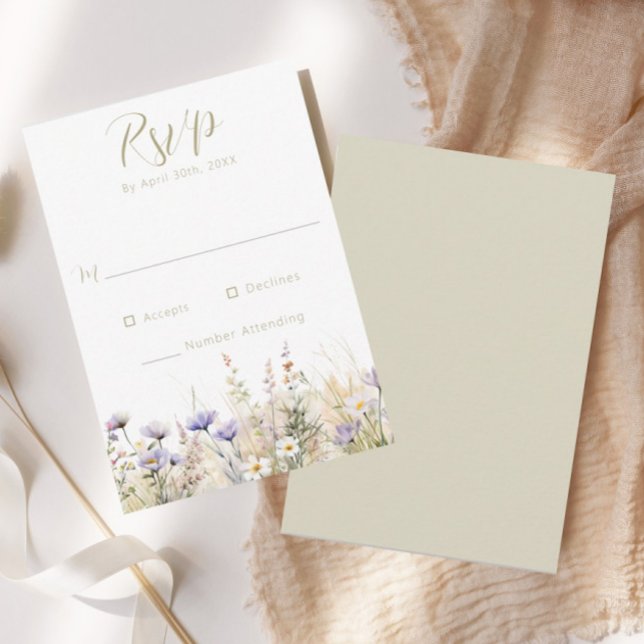 Rustic Summer Meadow Wildflower Wedding RSVP Card (Créateur téléchargé)