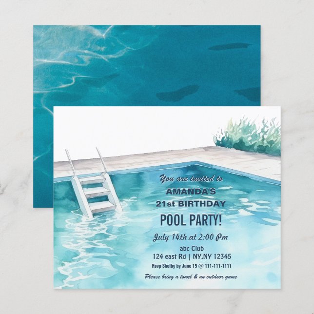 Rustic Summer Swimming Pool Party Birthday  Invite (Devant / Derrière)