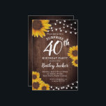 Rustic Sunflower Surprise 40e anniversaire Invitat<br><div class="desc">Ce design présente de jolis tournesols aquarelles peints sur un arrière - plan en bois rustique agrémenté de lampes à cordes. Cliquez sur le bouton personnaliser pour plus de flexibilité dans la modification du texte ou le déplacement des graphiques! Des variantes de cette conception ainsi que des produits de coordination...</div>