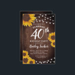 Rustic Sunflower Surprise 40e anniversaire Invitat<br><div class="desc">Ce design présente de jolis tournesols aquarelles peints sur un arrière - plan en bois rustique agrémenté de lampes à cordes. Cliquez sur le bouton personnaliser pour plus de flexibilité dans la modification du texte ou le déplacement des graphiques! Des variantes de cette conception ainsi que des produits de coordination...</div>