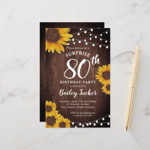 Rustic Sunflower Surprise 80e anniversaire Invitat