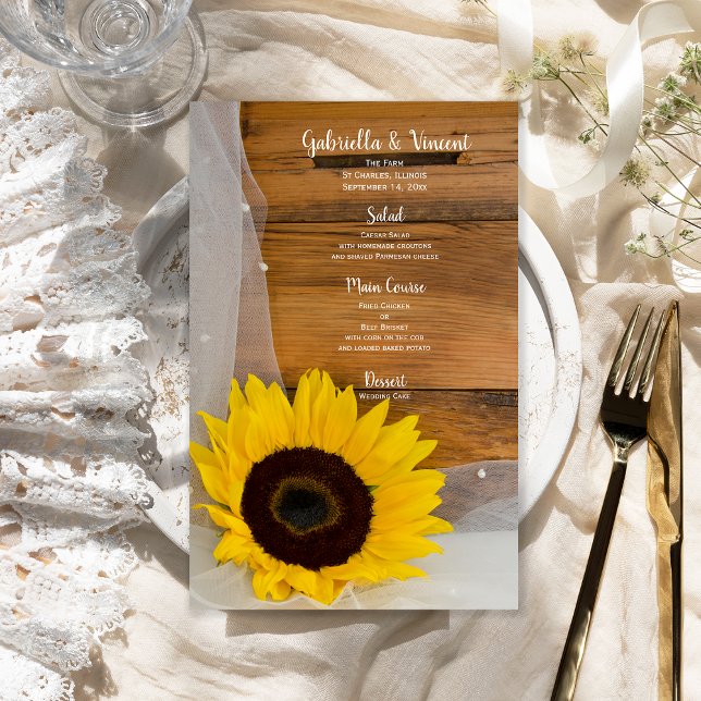 Rustic Sunflower Veil Pays Barne Menu Mariage (Créateur téléchargé)