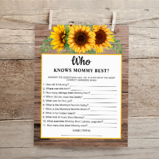 Rustic Sunflower Who knows Mommy Best Baby Game 