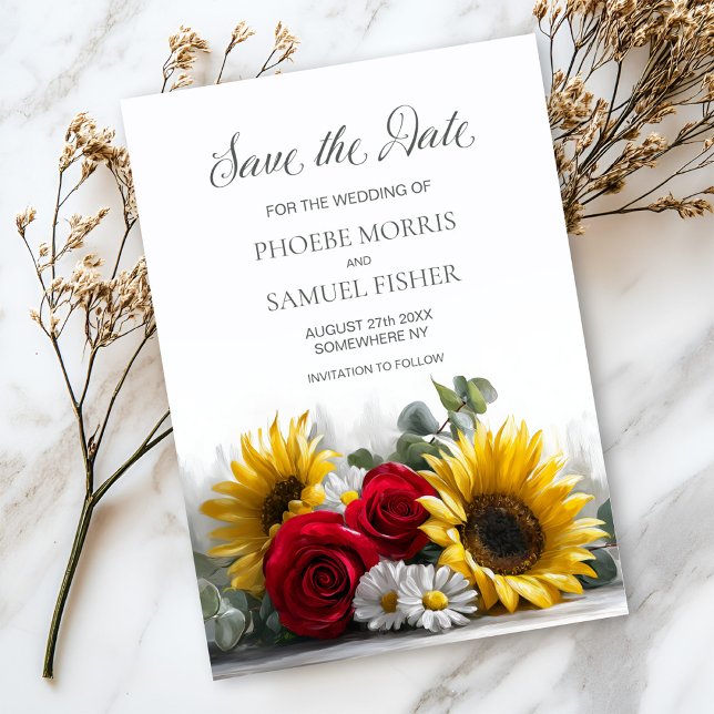 Rustic Sunflowers and Roses Wedding Save the Date (Créateur téléchargé)