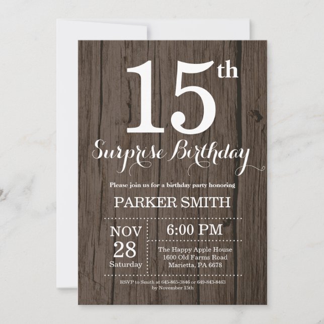 Rustic Surprise 15e anniversaire Invitation (Devant)